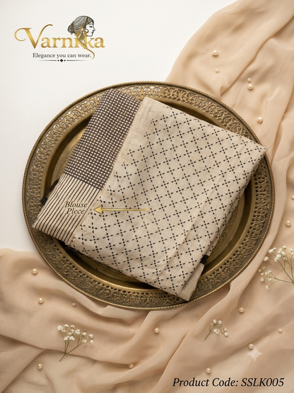 SSLK005 - Monochrome Geometric Maheshwari Silk Saree with Zari Border